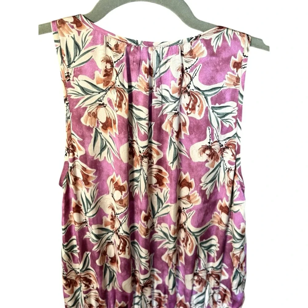Evereve Floral Mini Dress XS Ruffle Sleeveless Tiered Pink Purple Boho Romantic